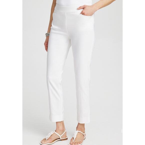 Chico's Pants - Chico's Brigitte Slimming White Stretchy Straight Leg Slit Ankle Jean Pants 8 1R